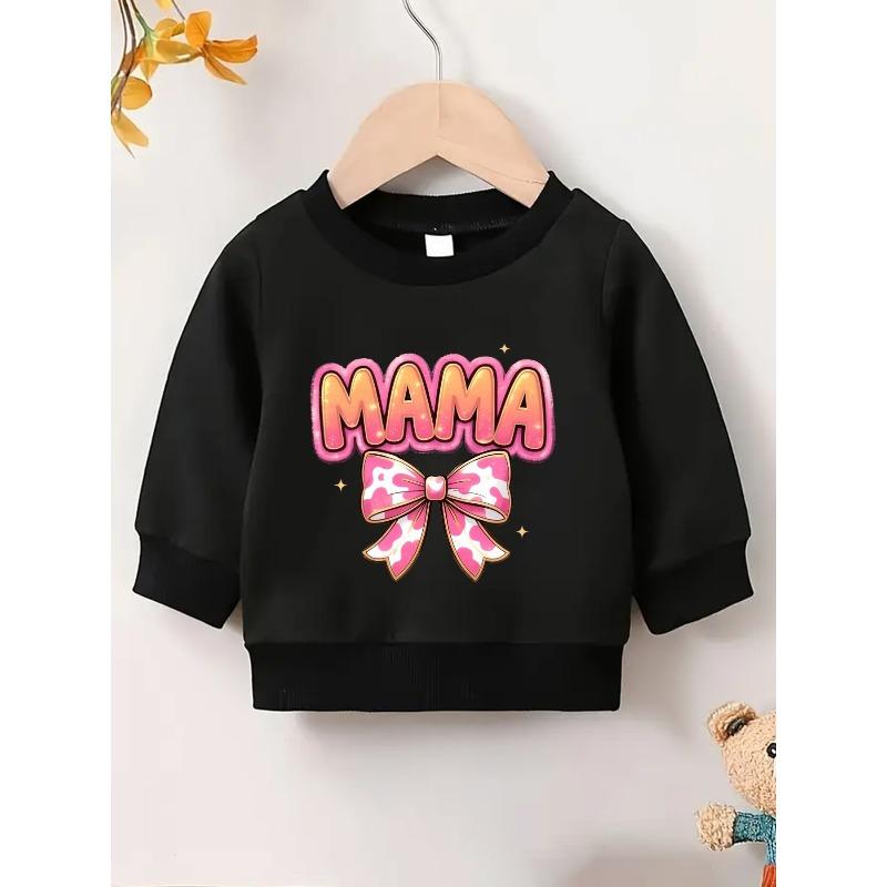 European Size Cute Printed Pattern 0-3 Years  Comfortable Spring Lightweight Crew Neck Sweatshirt with Bow Design Highlight, Suitable for Outdoor