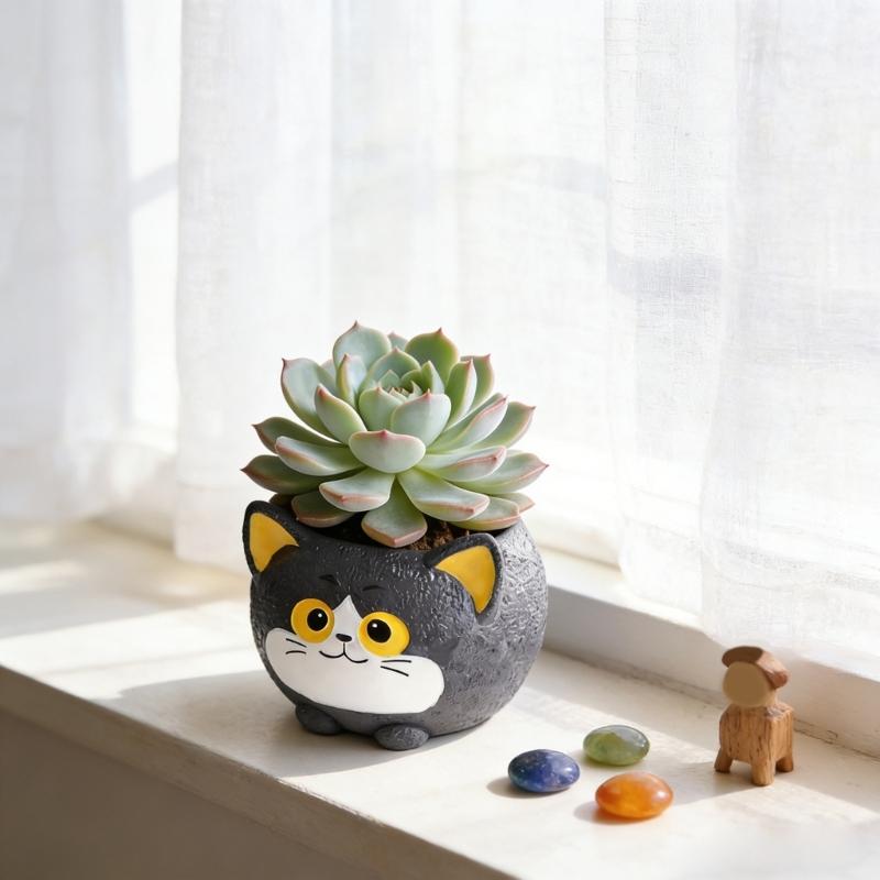 Black Cats Design Resin Flower Pot With Drainage Hole For Succulents Indoor Plant Small Planter Home Garden Decoration