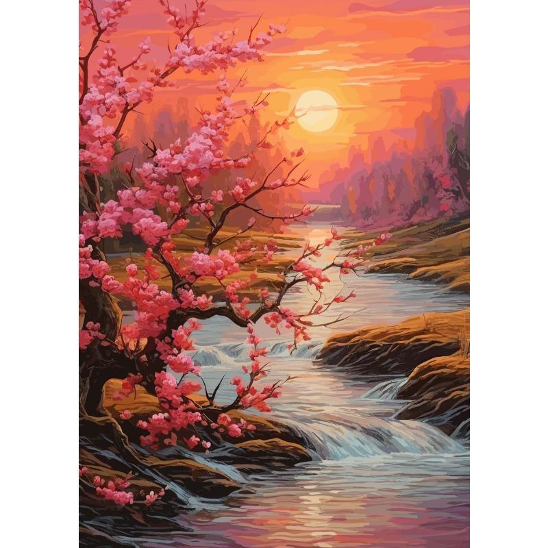 Japanese Landscapes Sakura Cherry Blossom Waterfall Poster Print Canvas Painting for Living Room Home Decor Cuadros