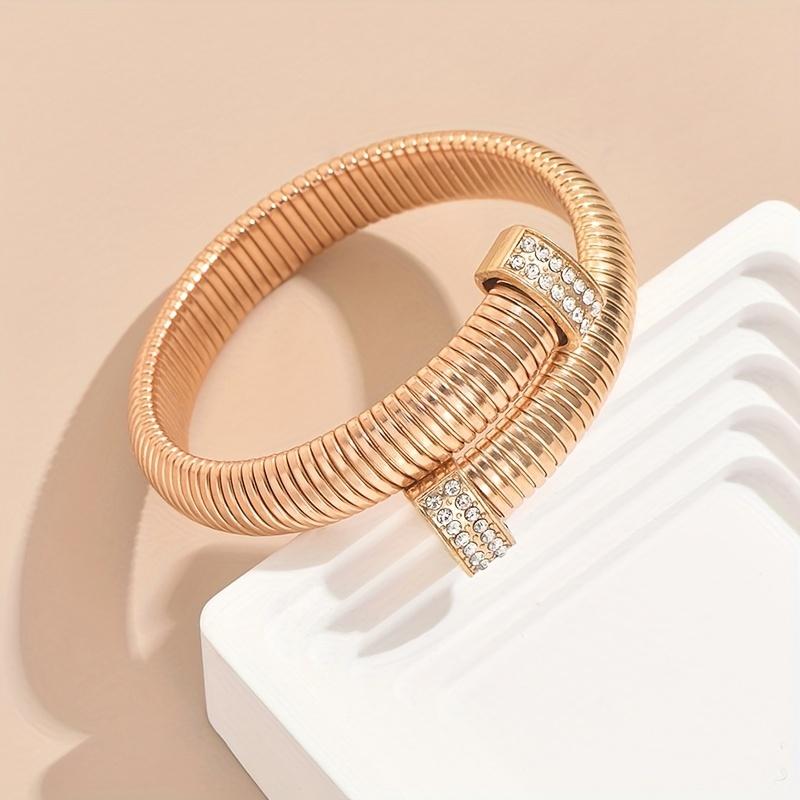 Elegant Multi-Layer Snake Chain Cuff Bracelet with Sparkling Rhinestones - Adjustable, Perfect for Everyday & Party Wear