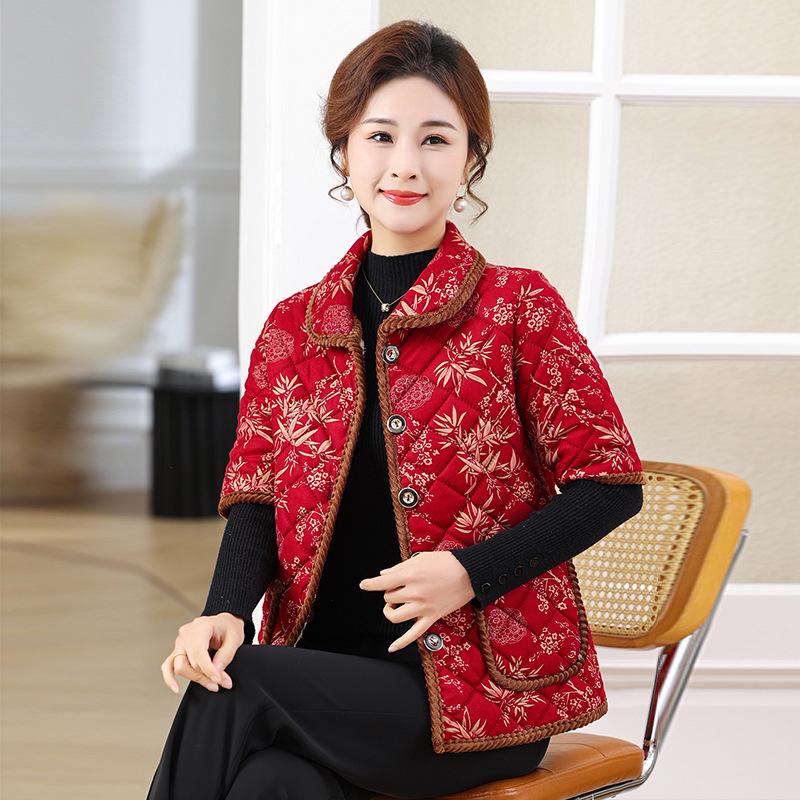 Mid-Aged Mother's Winter Half-Sleeve Velvet-Lined Padded Vest – Warm, Thickened Cotton Jacket for Grandma Style