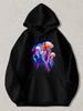 Black Pullover Hoodie with Vibrant Neon Jellyfish Print Colorful Ocean Life Graphic Sweatshirt Casual Streetwear Top for Men And W