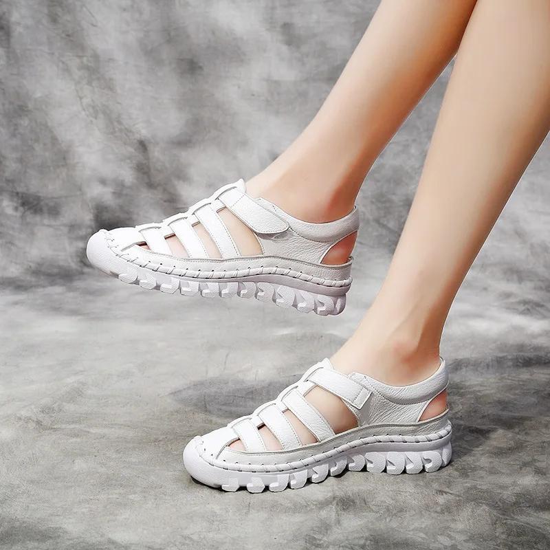 Mode Sommer Neu Übergröße 4142 Original Handgefertigte Sandalen Damen Baotou Leder Freizeitsandalen