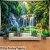 Tropical Forest Waterfall Tapestry Wall Art, Natural Green Scenery Hanging Cloth for Home & Dorm Decoration