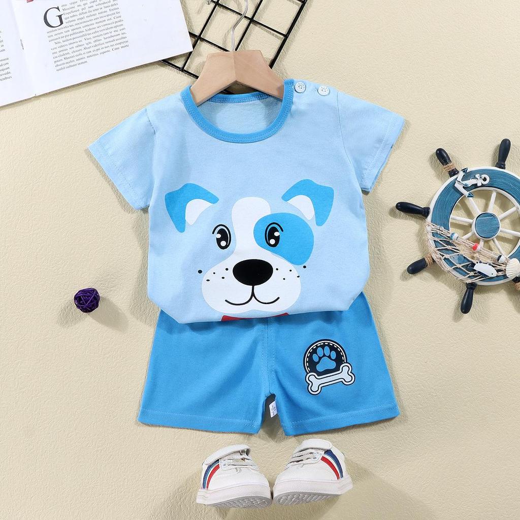 Kids' Summer Cotton Two-Piece Set: Cartoon Short Sleeve & Shorts for Toddlers