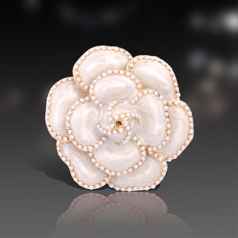 Trending French-Style Pearl Camellia Brooch - Korean Flower Lapel Pin Accessory