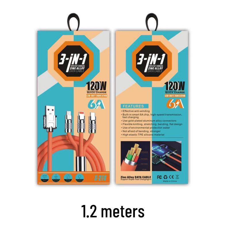 In-Stock 3-in-1 120W Super Fast Charge Geek Cable for Type-C Devices