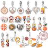 Original Charms Bead Copper Inlaid Zirconium Orange Series Sunburst Pendants Fit Bracelet Jewelry Gift Marking