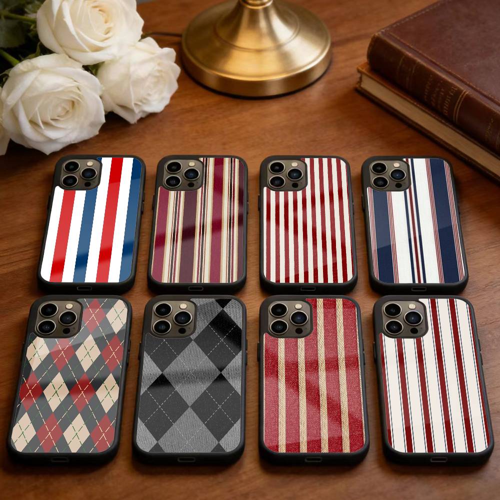 Burgundy White Stripe Phone Case For iPhone17,16,15,14,13 Plus,Pro Max Magnetic For Magsafe Wireless Charging
