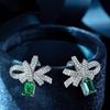 Luxury S925 Sterling Silver Diamond Stud Earrings For Women Wedding Ladies 5*7mm Emerald Earring Female 21*23mm Earring Jewelry