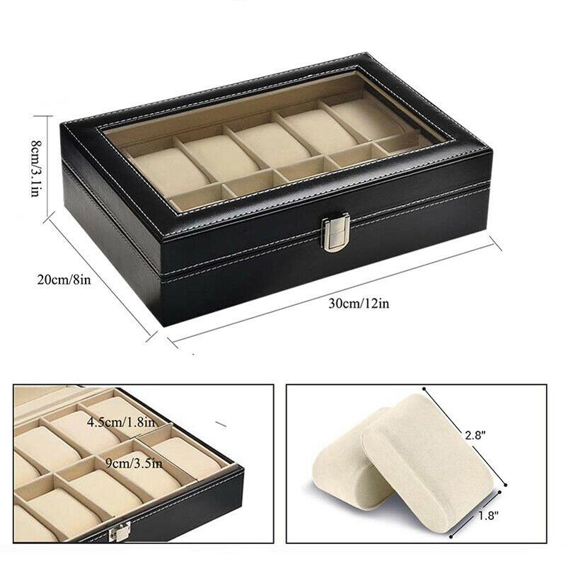 10 12 Slots Wrist Watch Box Watch Holder Storage Case Organizer PU Leather Watch Display Box