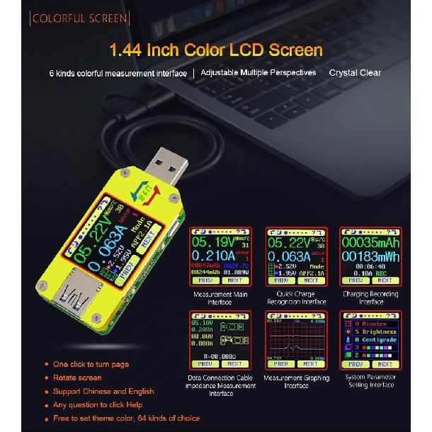 UM Series USB Color Display Tester Micro Voltage Meter Current Detector Voltmeter Battery Charge Measurement