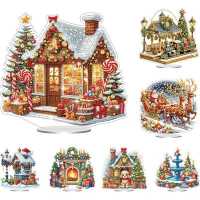 Acrylic 2D Flat Christmas DIY Desktop Diamond Art Kits 5D DIY Diamond Art Tabletop Decorations for Home Office Desktop Decor