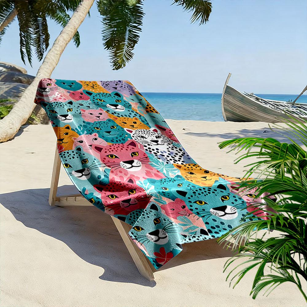 Vivid Wild Feline Harmony Print Beach Towel, Quick Drying, Suitable for Travel, Outdoor Sports, Jogging, the Beach and Swimming, Gift