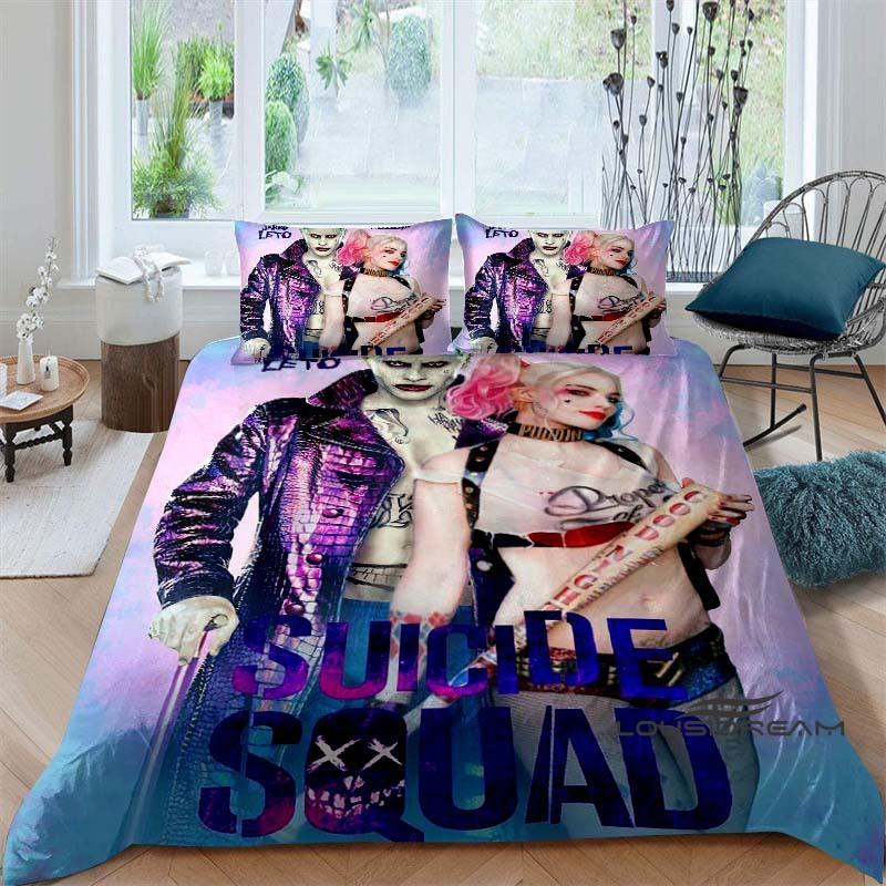 Suicide Squad 3-Piece Bedding Set: 3D-Printed Cartoon Duvet Cover Set (Includes Pillowcases; Inserts Not Included).