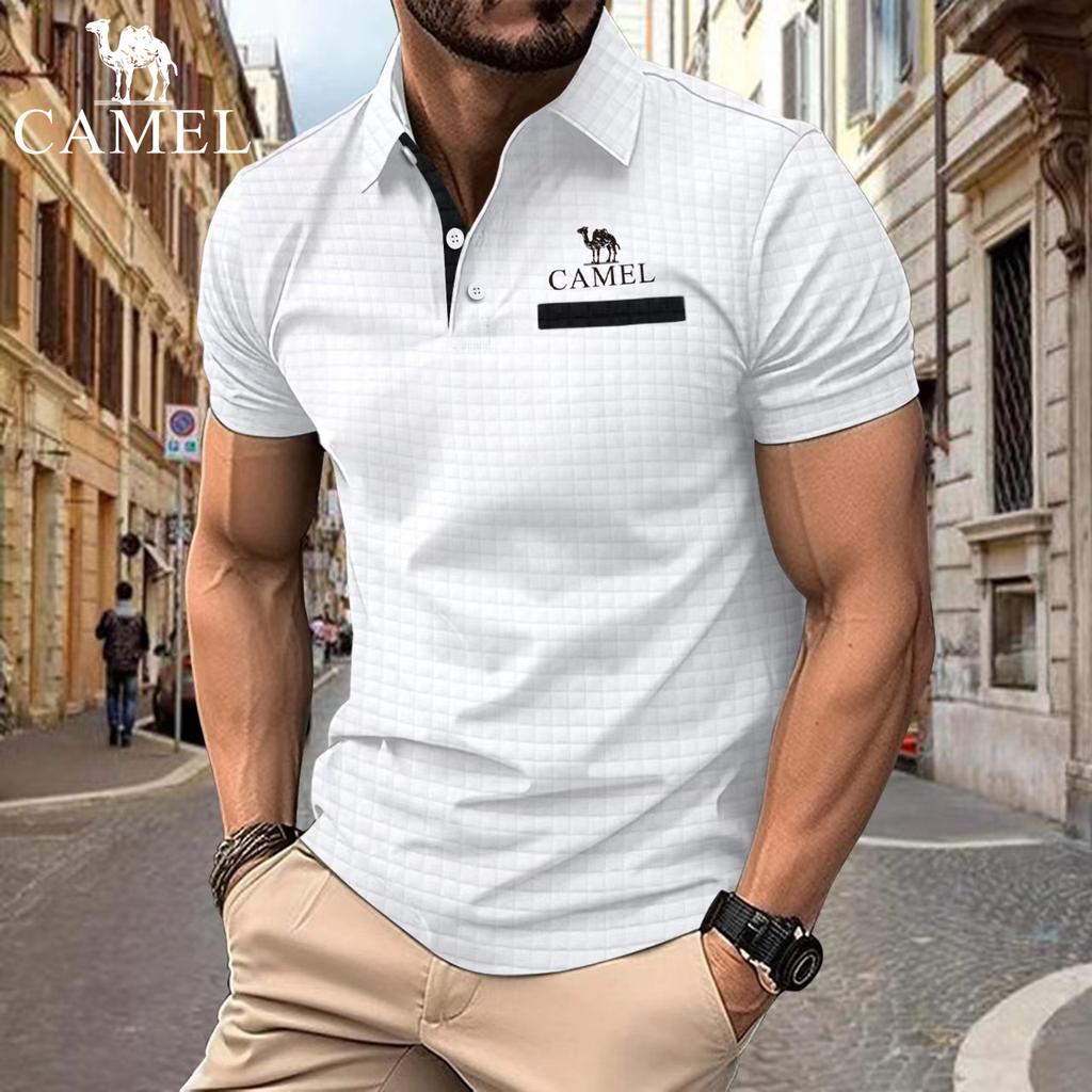 Camel 2024 Sommer Neues Poloshirt mit Knopf Jacquard-Plaid für Herren, Sport-Stickerei-Poloshirt