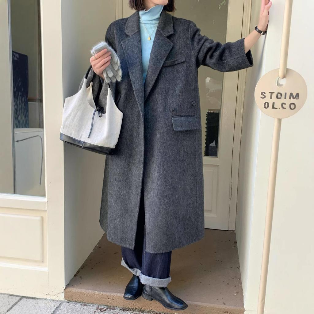 Designer personalized one-button double-sided woolen coat for women's daily commuting versatile wool