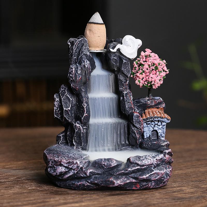 Creative High Mountain Water Resin Backflow Incense Burner - Sandalwood & Agarwood Indoor Ornament