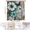 Whimsical Floral Shower Curtain - Teal & White Flowers, Black Butterflies, Rustic Wood Background, Polyester,Water-Resistant