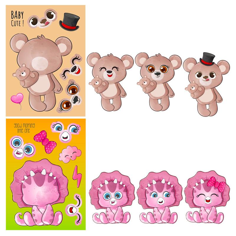 6 Sheets/Set Creative Kids DIY Make Your Own Cartoon Animal Sticker Handmade Craft Decal Birthday Party Gifts Decoration