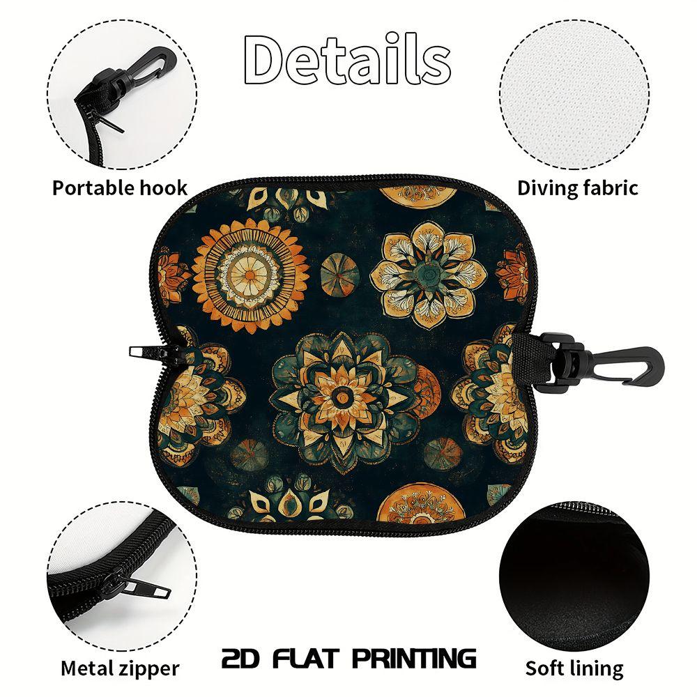 2D-Bohemian Floral Print Glasses Case, Vintage Mandala Pattern Sunglasses Case, Portable Zipper Eyewear Protector, Fashion Travel Accessory for Women