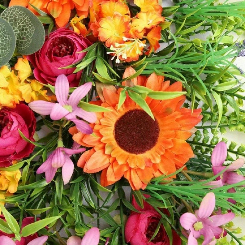 45cm Artificial Fall Swag Harvest Teardrop Wreath Autumn Sunflower Wreath Door Hanging Ornaments Fall Teardrop for Thanksgiving Fall Festival Decor
