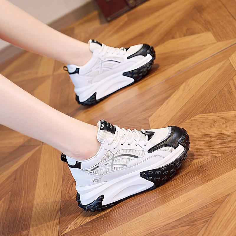 

Новые массивные женские кроссовки с толстой подошвой, кожаные повседневные женские туфли на платформе, женские кроссовки Zapatillas Mujer 7 см 39 чёрный