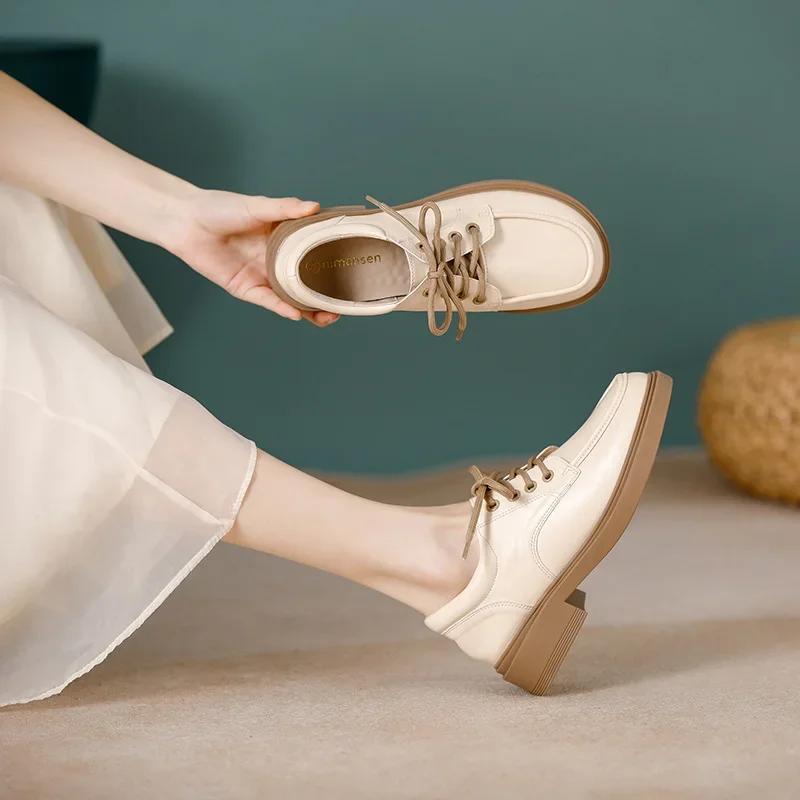 

Модные Новые Женские Лоферы Британские Маленькие Кожаные Туфли Весенние Женские Повседневные Оксфорды на Шнуровке Туфли на Низком Каблуке Платформе Мэри Джейн 34 абрикосовый