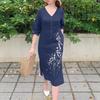 ZANZEA Women Casual V-Neck 3/4 Sleeve Loose Floral Embroidery Dress