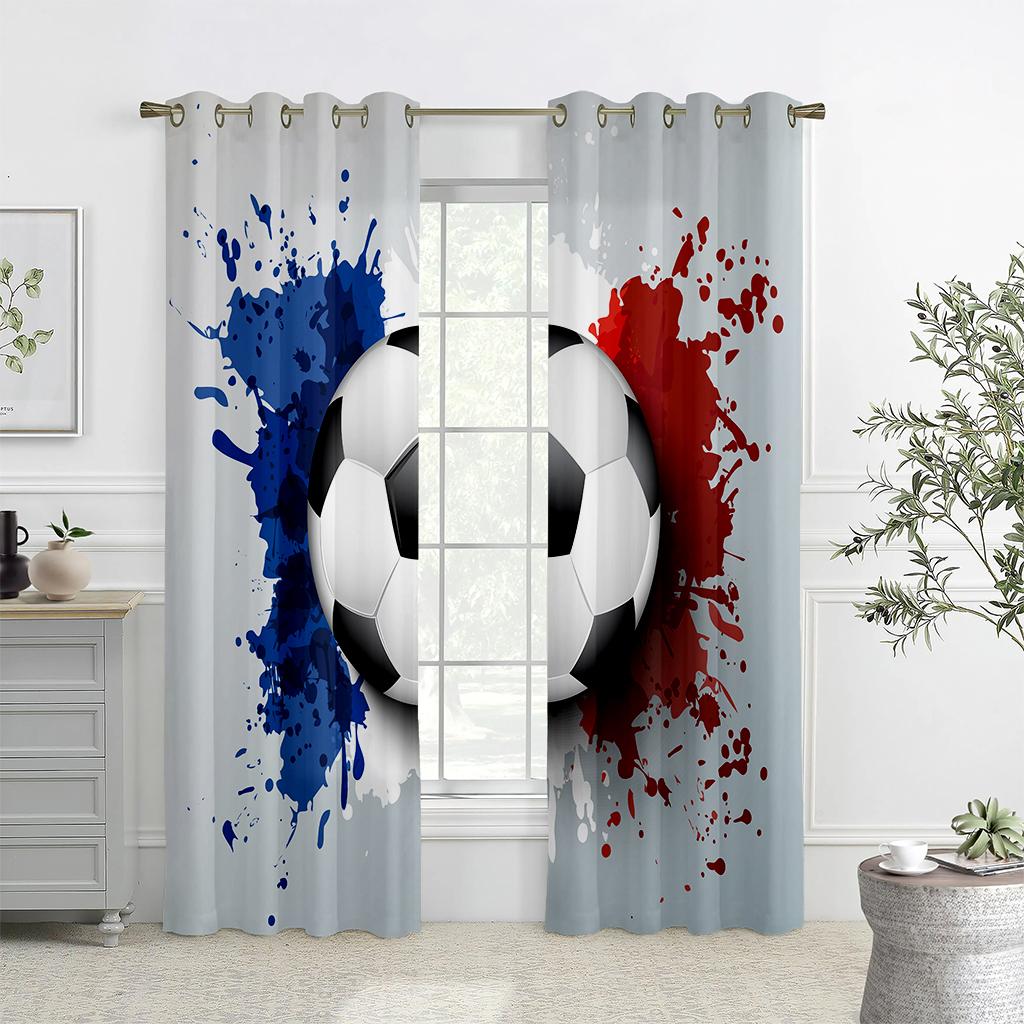 Children's Favorite Football Curtains, 2 Panels, Soccer Lovers, Home Decor, Living Room, Bedroom, Balcony, Kids Room