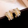 14k real gold electroplated C-shaped zircon pearl stud earrings exquisite and elegant court style earrings earrings women