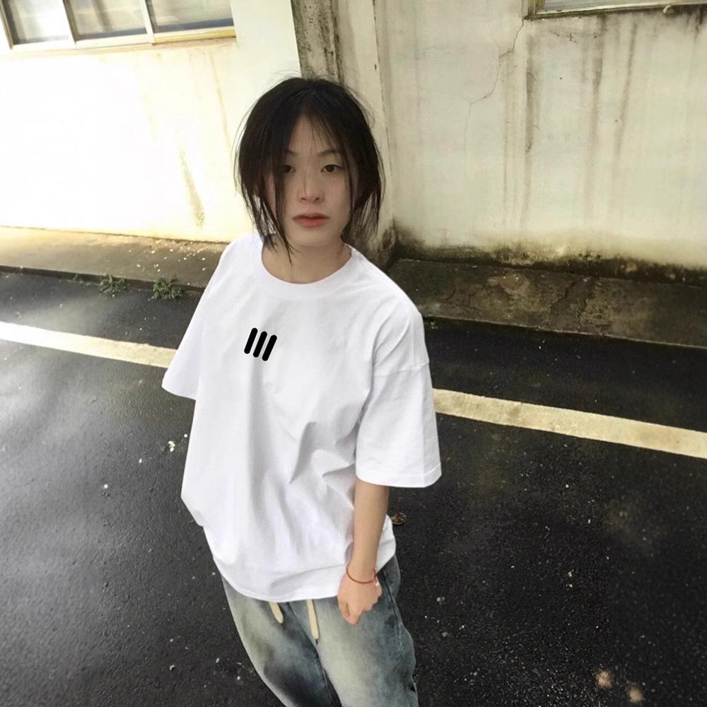 American Trendy Brand Small Front Shoulder Short-sleeved T-shirt Women's Design Sense Large Size Loose Fat MM Pure Cotton Half-sleeved Top Ins