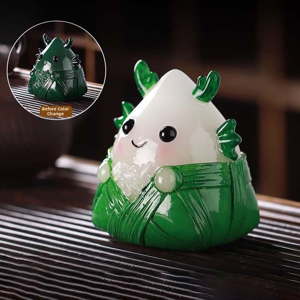The Tea Favors Tea Pet Zongzi Sculpture Green Chinese Style Resin Rice Dumpling Statue Blessing High Temperatures