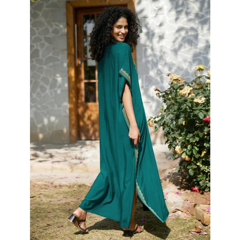 Damenmode Sommer Frühling Blumenmuster Druck 1/2 Ärmel V-Ausschnitt Lose Taille Freizeitkleider