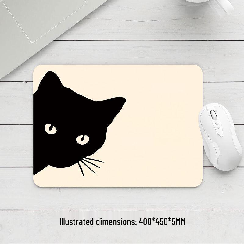 Black Cat Small Mouse Pad - Thickened, High Appearance, Locked Edge, Office Desktop, Hot Selling
