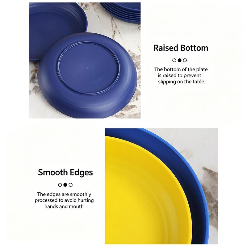Durable Picnic Tableware Plates Set of 4 Reusable Plastic for Camping Outdoor Beach Barbecue Party
