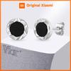 Vnox Black Onyx Round Stud Earrings for Men, Edge-Cut Textured Piercing Earrings, 8.6mm Hip Hop Small Ear Studs Jewelry Gifts