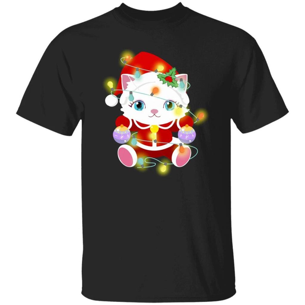 Cute Cat Christmas lights T-Shirt gift Cat mom Unisex Tee Black Navy Dark Heathe
