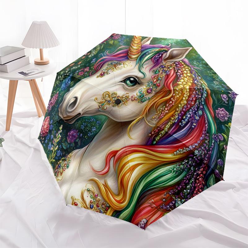 1 PC Automatic Folding Umbrella - Fantasy Unicorn Pattern, Portable & Foldable Design with 8 Ribs, Christmas Birthday Gifts