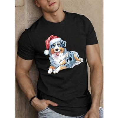 Europäische Größen Herren Lachender Blue Merle Australischer Schäferhund Grafik-T-Shirt - Lässiges Kurzarm-T-Shirt für den Sommer, Atmungsaktives Polyestergewebe