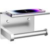 Toilet Paper Holder with Phone Shelf, Wall Mount Toilet Tissue Roll Holder, Rustproof & Multifunctional Stainless Steel Bathroom Storage Dispenser