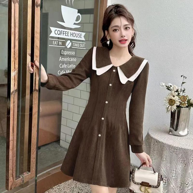 

Французский Ретро Офисный Дизайн Модная Юбка Элегантное Нежное Приталенное Платье с Длинным Рукавом, Подчеркивающее Талию L кофейный