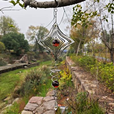 מובייל פעמוני רוח מתכת תלת-ממדי מסתובב - קישוט מתכת תלוי דינמי עמיד בפני חלודה לרוח לגינה ולחצר