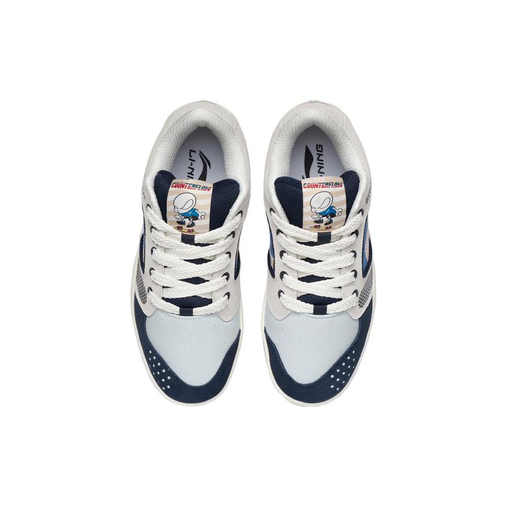 Li Ning CF Tracing The One Classic Slip Resistant Abrasion Resistant Low top Skateboard Shoes Men's White Blue AGCR349-2