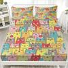 3pcs Fitted Sheet Set Colorful Cats Wearing Hats And Scarves Wrinkle Resistant Bed Sheet With Pillowcases For Bedroom Decor