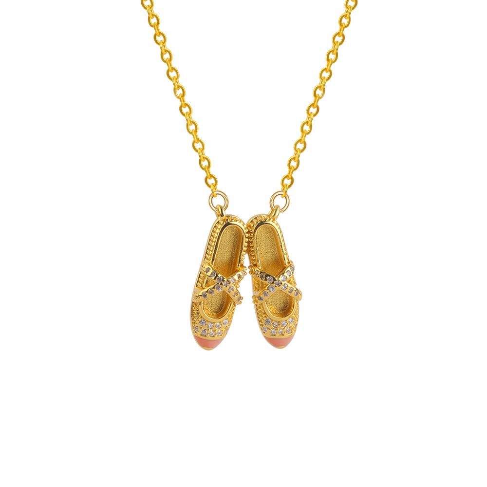 Women Light Luxury Ballet Shoe Pendant Rhinestone Clavicle Necklace Fashion Jewelry