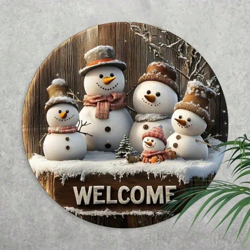 

8 x8 Vintage Snowman Welcome Sign Farmhouse Christmas Decor Flat Printed Metal Wall Hanging For Outdoor Yard Holiday 20x20 разноцветный