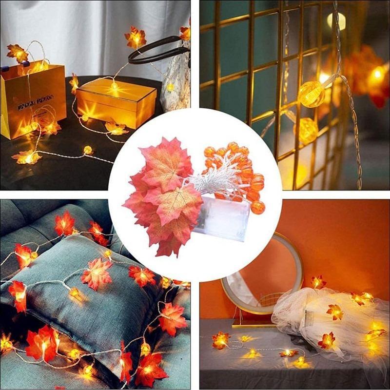 Halloween Pumpkin Maple Leaf String Lights Garland Fairy String Light Fall Decor for Home Halloween Party Thanksgiving Decora