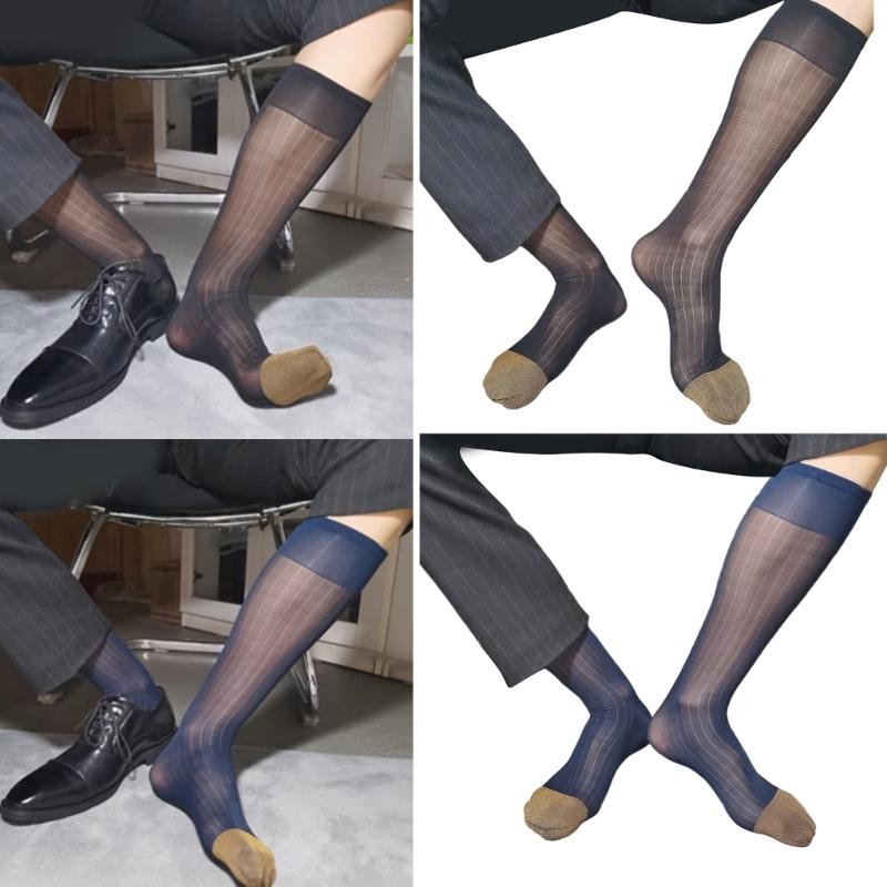 Men Over the Calf Socks Sheer Nylons Knees High Dress Socks Breathable Light Formal Sock Work and Leisures Clothing