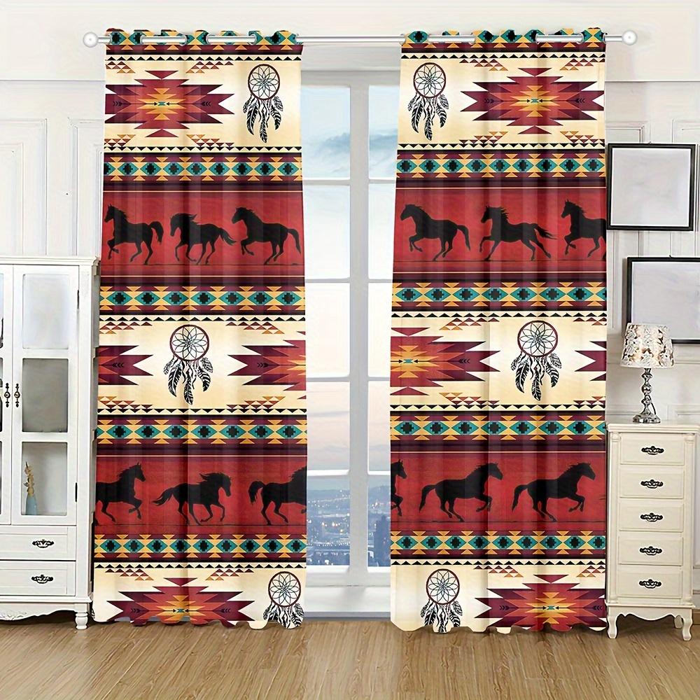 2pcs Boho/Aztec Style Curtains Thermal Insulated Window Drapes Window Treatments For Bedroom Living Room Office Home Decoration